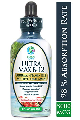 Product Cover ULTRA MAX B12 | Max Potency 5000mcg Vitamin B12 Sublingual Liquid Drops | Methyl B12 (Methylcobalamin) | Max 98% Absorption Rate | Increase Energy & Metabolism*| Vegan, Non-GMO, Strawberry flavor -4oz