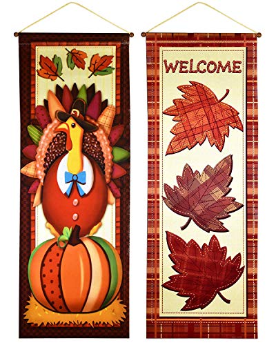 Product Cover Thanksgiving Hanging Wall Banner Decorations Autumn Harvest Fall Flag 2 Pack for Home Indoor Outdoor Garden & Yard Party Favor Supplies Accessories by Gift Boutique