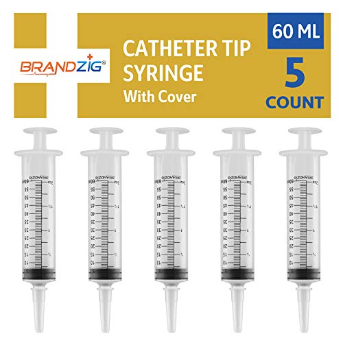 Product Cover 60ml Catheter Tip Syringe with Cover 5 Pieces by Brandzig - FDA Approved & Sterile Disposable Medical Grade Syringe for Precise Medication Dispensing