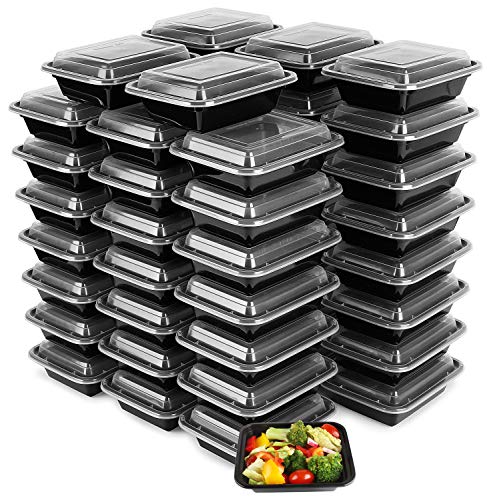 Product Cover 50-Pack Tiny Meal Prep Plastic Microwavable Food Containers Meal prepping & Lids. 12 OZ. Black Rectangular Reusable Storage Lunch Boxes -BPA-Free Food Grade- Freezer Dishwasher Safe -Premium Quality