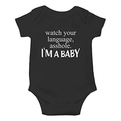 Product Cover Watch Your Language A-Hole I'm A Baby Funny Cute Infant Creeper, One-Piece Baby Bodysuit