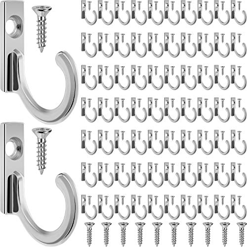 Product Cover Zhehao 100 Pieces Wall Mounted Single Hook Robe Hooks Coat Hooks and 110 Pieces Screws for Hanging Key Hooks Jewelry (Silvery)