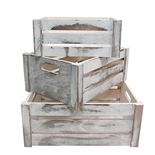 Product Cover Admired By Nature Distressed Decorative Set of 3 Rectangle Storage Gift Wood Crates, A. Rustic White