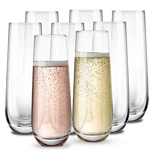 Product Cover Stemless Champagne Flutes, by KooK, Durable Glass, Set of 8, 10.5oz