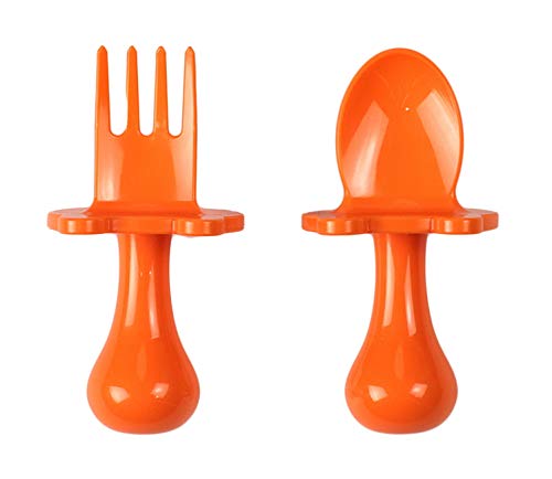 Product Cover Babyware Made in USA First Self Feeding Spoon Fork Utensil Set for Baby Led Weaning and Toddlers BPA Free (Orange)