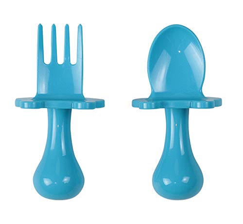 Product Cover Babyware Made in USA First Self Feeding Spoon Fork Utensil Set for Baby Led Weaning and Toddlers BPA Free (Blue)