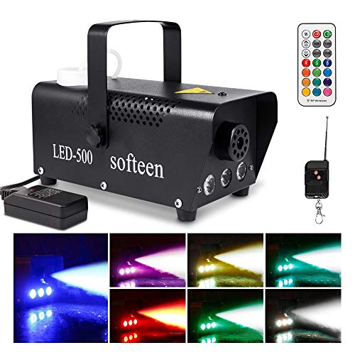 Product Cover softeen Upgraded Fog Machine with Lights and Preheating Indicator, 500W Party Smoke Machine with Multiple Colors Selections, Halloween Fog Machine with Colorful LED Lights Effect