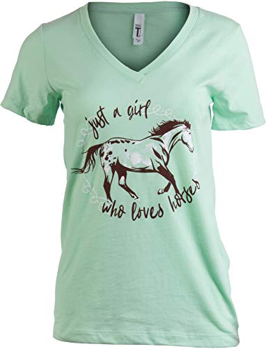 Product Cover Just a Girl who Loves Horses | Cute Girl Riding Rider V-Neck Young Women T-Shirt