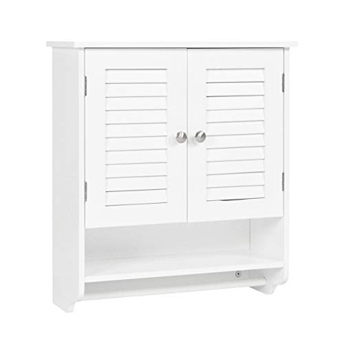 Product Cover Spirich Home Bathroom Cabinet Wall Mounted with Towel Bar, Two-Door Wall Cabinet with Adjustable Shelf, White