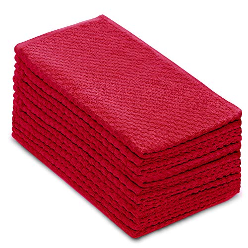 Product Cover COTTON CRAFT - 12 Pack - Euro Cafe Waffle Weave Terry Kitchen Towels - 16x28 Inches - Red - 400 GSM Quality - 100% Ringspun 2 Ply Cotton - Highly Absorbent Low Lint - Multi Purpose