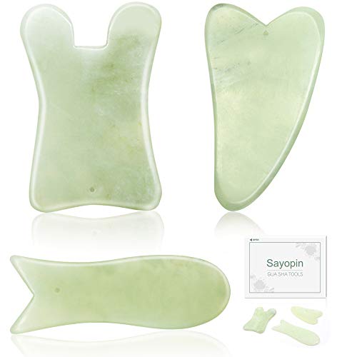 Product Cover SAYOPIN Gua Sha Board Guasha Scraping Massage Tool Set of 3 SPA Salon Acupuncture Skin Facial Care Treatment Therapy Trigger Point Treatment Lifting Your Face and Iymphatic Drainage(Green)