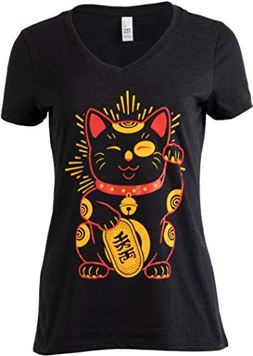 Product Cover Maneki-Neko Lucky Cat | Cool Japanese Good Luck Charm V-Neck T-Shirt for Women