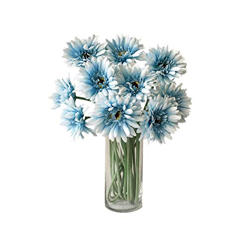 Product Cover Rae's Garden Artificial Flowers Realistic Fake Flowers Gerbera Daisy Bridal Wedding Bouquet for Home Garden Wedding Party Decorations 10 Pcs (Blue)