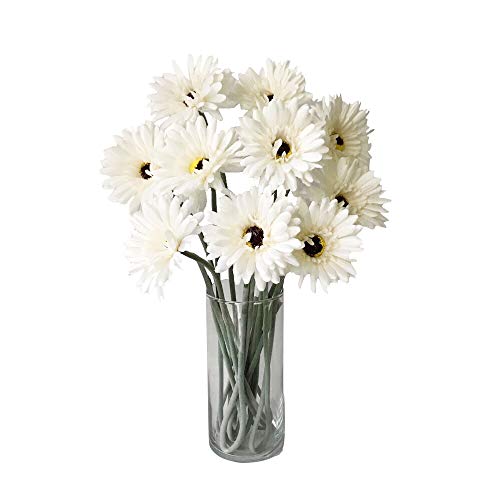 Product Cover Rae's Garden Artificial Flowers Realistic Fake Flowers Gerbera Daisy Bridal Wedding Bouquet for Home Garden Wedding Party Decorations 10 Pcs (White)