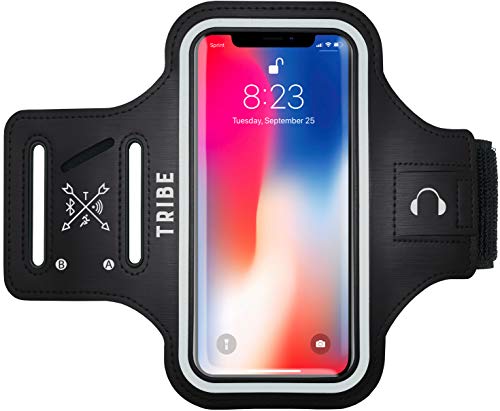 Product Cover TRIBE Water Resistant Cell Phone Armband Case for iPhone 11, 11 Pro, 11 Pro Max, X, Xs, Xs Max, Xr, 8, 7, 6, Plus Sizes, Galaxy S10, S9, S8, S7, Plus Sizes and More. Adjustable Elastic Band & Key Slot