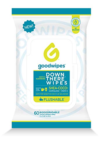 Product Cover Goodwipes Down There Feminine Flushable Wet Wipes for Women, Shea-Coco Scent, 60 Wipe Pack, 1 Count