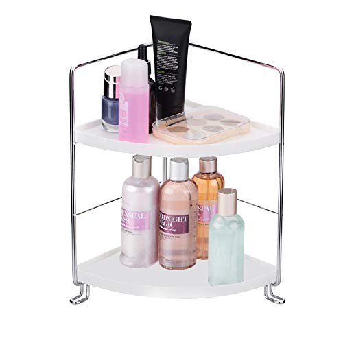 Product Cover KINGBERWI 2-Tier Corner Storage Shelf Stackable Organizer for Cosmetics, Bathroom, Kitchen, Countertop, and Vanity, Silver