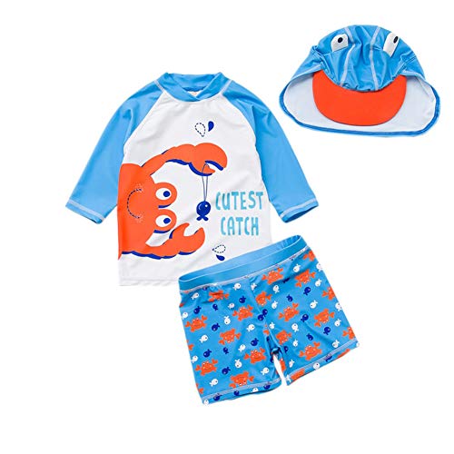 Product Cover Baby Toddler Boys Two Pieces Swimsuit Set Boys Crab Bathing Suit Rash Guards with Hat UPF 50+ FBA