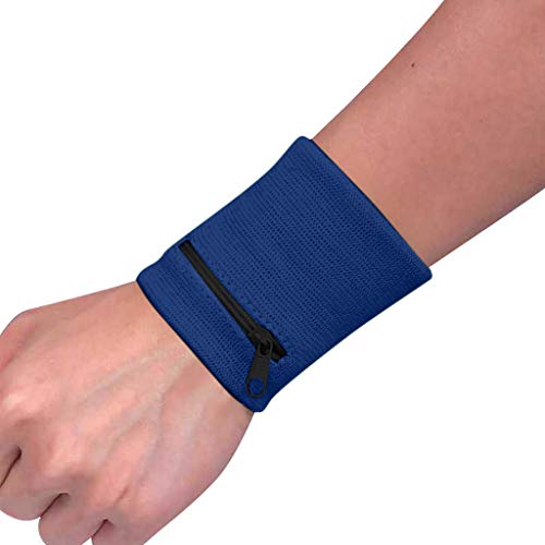 Product Cover Muhcy Wrist Wallet (Wristband) with Zipper - Sports Wristband Wallet Sweatband with Zipper Pocket in Colors for Running, Walking, Basketball, Tennis, Hiking, Cross-Fit (Blue)