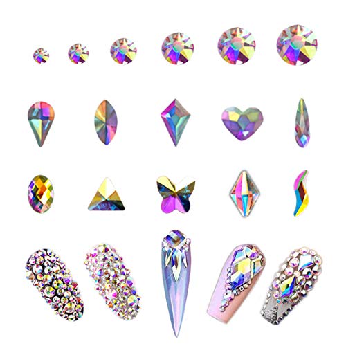 Product Cover AB Crystal Rhinestones Set 1680 plus 100 Pieces, Round and Multishape AB Glass Rhinestone, Flatback AB Crystals for Nails Clothes Face Jewelry