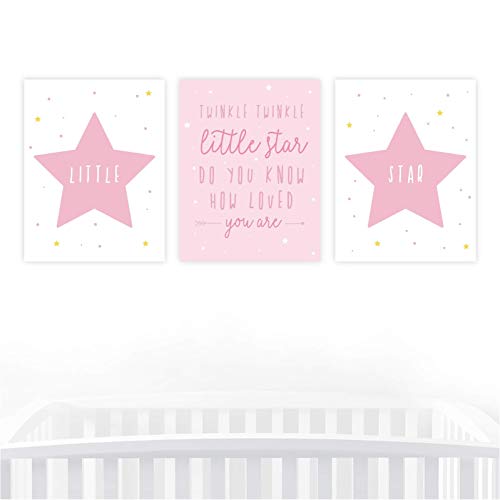 Product Cover Andaz Press Unframed Baby Kids Room Nursery Wall Art, 8.5x11-inch, Twinkle Twinkle Little Star Do You Know How Loved You are, Baby Pink, 3-Pack, Baptism Christening Gift Ideas