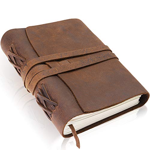 Product Cover Premium Handmade Leather Journal by Scriveiner London - 7x5 Inch Unlined Leather Bound Daily Writing Notebooks & Journals to Write in for Men & Women, Cotton Paper Antique Travel Diary, Perfect Gift