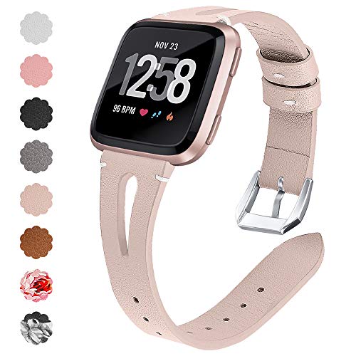 Product Cover QIBOX Compatible Fitbit Versa Bands for Women, Genuine Leather Quick Release Watch Band with Stainless Steel Buckle Wristband Strap Bracelet for Fitbit Versa Smartwatch