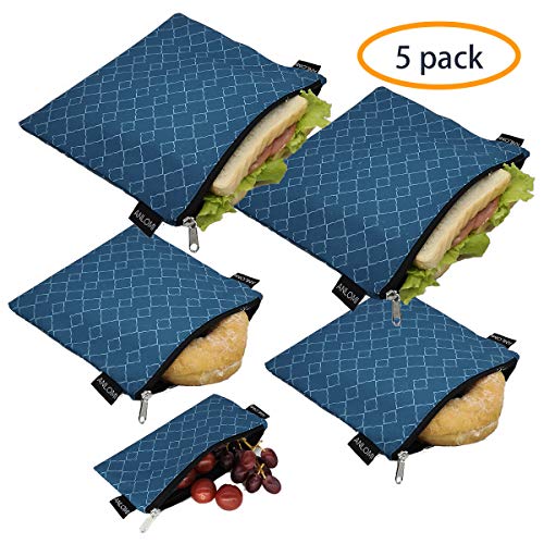 Product Cover Reusable Sandwich Bags Snack Bags - Set of 5 Pack, Dishwasher Safe Lunch Bags with Zipper, Eco Friendly Food Wraps, BPA-Free. (PeacockBlue)