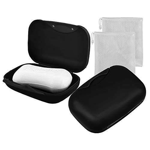 Product Cover Vonpri Soap Box Holder, 2-Pack Soap Dish Soap Savers Case Container for Bathroom Camping Gym (Black)