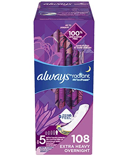 Product Cover Always Radiant Feminine Pads for Women, Size 5, 54 Count, Extra Heavy Overnight, with Wings, Scented (18 Count, Pack of 3 - 54 Count Total)