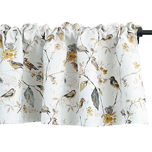Product Cover VOGOL Lovely Birds Vines Printed Window Curtains Valance, Pocket Valances for Windows for Kitchen Farmhouse, 52 x 18 Inch (Bird-Grey)