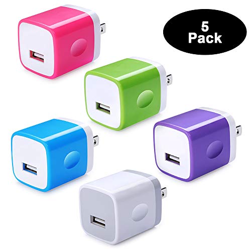 Product Cover Single Port USB Wall Charger, NINIBER 5-Pack Charging Block Box Cube Brick Base Adapter Compatible iPhone XR XS Max X 8 6 6s 5s 5 6 7 SE 5C Plus iPad Samsung Galaxy S6 LG Sony Motorola OnePlus Google