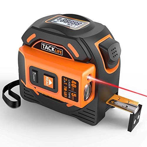 Product Cover Laser Tape Measure 2-in-1, Laser Measure 131 Ft, Tape Measure 16 Ft Metric and Inches with LCD Digital Display, Movable Magnetic Hook, Screwdriver, Nylon Coating for DIY, Construction - TM-L01