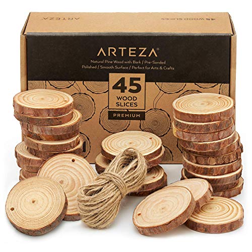 Product Cover ARTEZA Wood Slices (45 Pieces) with Bark Natural Unfinished Pine 2.4
