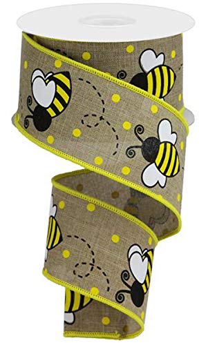 Product Cover Wired Ribbon Yellow White Beige Bumblebee Bee 2.5 Inches X 10 Yards for Wreaths, Gift Wrapping