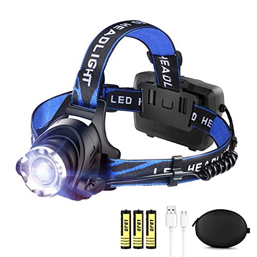 Product Cover LED Rechargeable Headlamp Flashlight LBJD Super Bright Headlamps with 3 Rechargeable Batteries for Long Working Time, USB Cable Charge Head Lamp, Perfect for Running, Riding, Hiking, Fishing, Camping