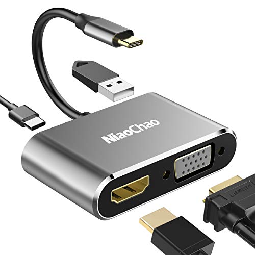 Product Cover USB C to 4K HDMI VGA Adapter ,NiaoChao 4-in-1 Type C Hub with USB 3.0 Charging Power PD Port Compatible for Nintendo Switch/MacBook Pro/iPad Pro/ Samsung Galaxy/Dell XPS