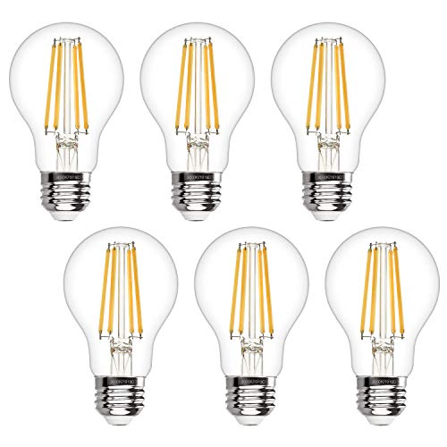 Product Cover Boncoo A19 LED Edison Bulb Dimmable 6W LED Filament Light Bulbs 60W Incandescent Equivalent Led Vintage Bulb 3000K Soft White 620LM E26 Medium Base Decorative Clear Glass for Home, Office, 6 Pack