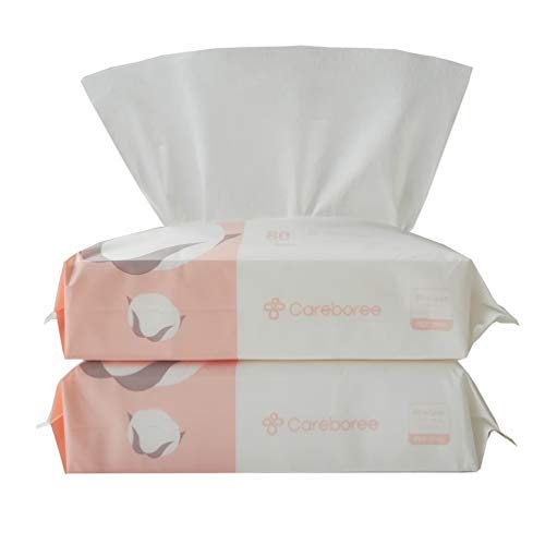Product Cover Careboree Extra Thick Dry Wipe, 100% Cotton, Lint-Free Cotton Tissues for Sensitive Skin (2 Pack)