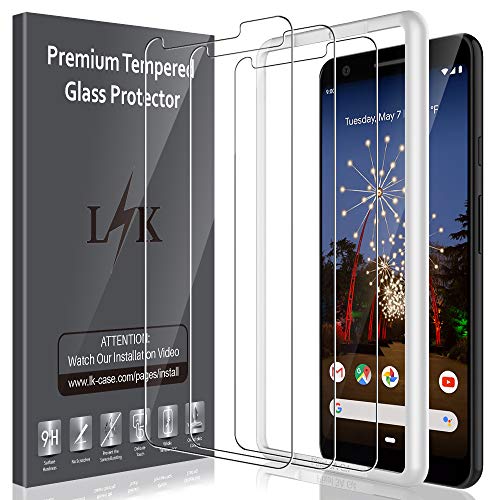 Product Cover LK [3 Pack] Screen Protector for Google Pixel 3a Tempered Glass HD Clear (Easy Frame Installation) Anti-Scratch, Case Friendly