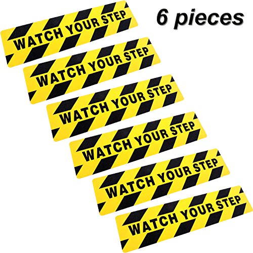Product Cover Boao 6 by 24 Inches Watch Your Step Warning Sticker Adhesive Tape Anti Slip Abrasive Tape for Workplace Safety Wet Floor Caution (6)