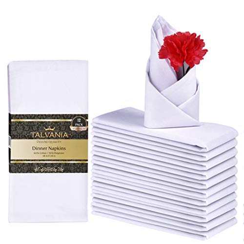 Product Cover Talvania Cloth Dinner Napkins - 12 Pack Luxuriously Soft & Hotel Quality Cotton Napkins, Brilliant Crystal White Fabric Napkins (18