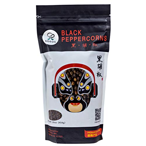 Product Cover Soeos Whole Black Peppercorns (16 oz), Grade AAA, Black Peppercorns for Grinder Refill, NON-GMO, KOSHER CERTIFIED, Whole black Peppercorns Bulk, 1 lb.
