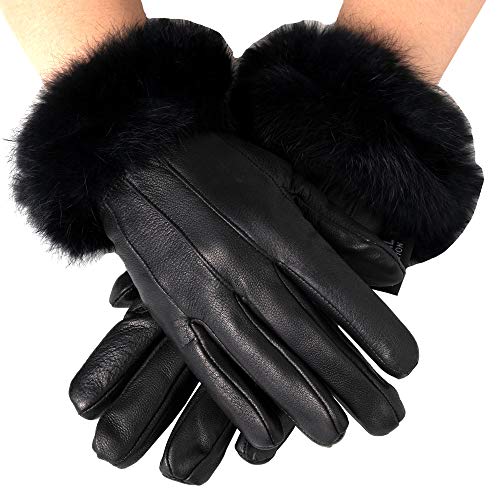 Product Cover Alpine Swiss Womens Leather Dressy Gloves Rabbit Fur Trim Cuff Thermal Lining
