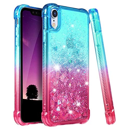 Product Cover Ruky iPhone XR Case, Gradient Quicksand Series Glitter Bling Flowing Liquid Floating TPU Bumper Cushion Reinforced Corners Girls Women Case for iPhone XR 6.1 inches (2018) (Teal Pink)