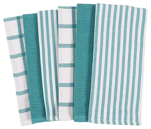 Product Cover KAF Home Mixed Flat & Terry Kitchen Towels | Set of 6 18 x 28 Inches | 4 Flat Weave Towels for Cooking and Drying Dishes and 2 Terry Towels, for House Cleaning and Tackling Messes and Spills (Teal)