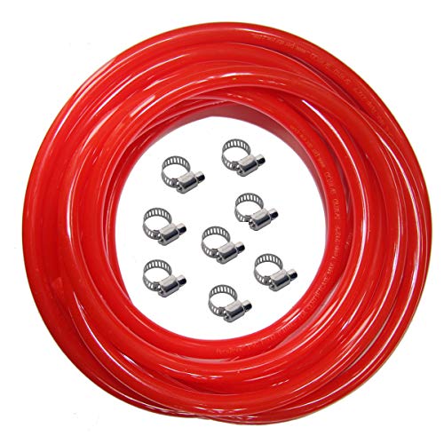 Product Cover Red Gas Line Air Hose - 25ft Length CO2 Tubing Hose ID 5/16 inch OD 9/16 inch,Include 8 PCS Free Hose Clamps, Used for Draft Beer Home Brewing