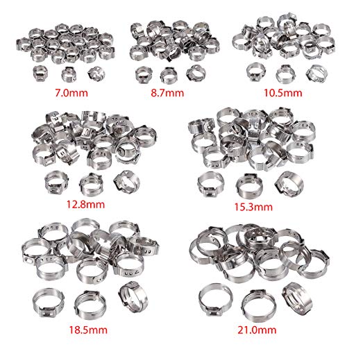 Product Cover Proster 130pcs Hose Clamps Rings 7-21mm 304 Single Ear Stepless Hose Clamps Assortment Stainless Steel Cinch Clamp Rings