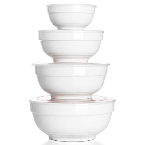 Product Cover DOWAN Porcelain Serving Bowl Set with Airtight Lids for Keep Fresh, Small Mixing Bowls, Non Slip, Set of 4