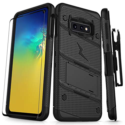 Product Cover ZIZO Bolt Series Galaxy S10e Case Heavy-Duty Military Grade Drop Tested Bundle with Tempered Glass Screen Protector Holster and Kickstand Black Black